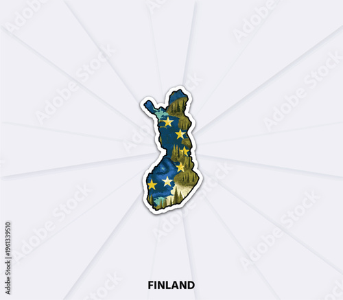 Finland map sticker. Clean vector design perfect for travel, geography, branding, education and European themed projects.