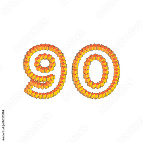 3D Cubic Number 90 with bright colors