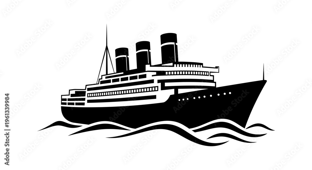 Fototapeta premium Vintage ocean liner ship silhouette sailing on wavy waters