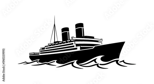 Vintage ocean liner ship silhouette sailing through waves on a classic voyage