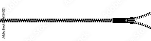 Zipper icon. Zip brush. Fastener pattern. Simple ziper line. Puller closure. Clasp with teeth. Black abstract buckle isolated on white background. Pull to the side. Slider lock. Vector illustration