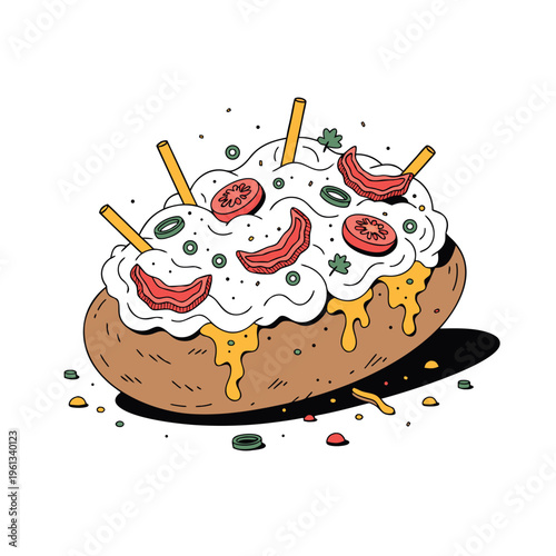 loaded baked potato with sour cream cartoon