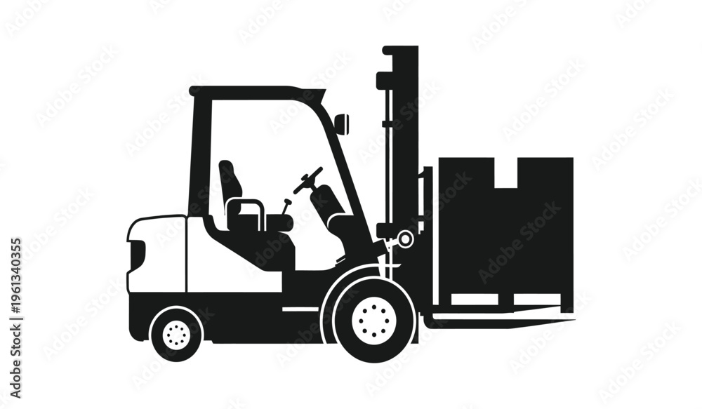 Naklejka premium Silhouette of a forklift with a large load on a flatbed