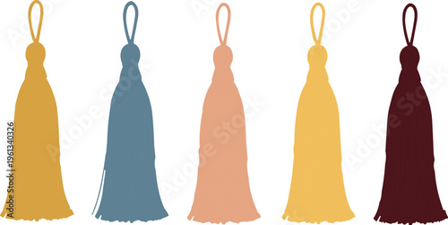 Decorative silk tassel set in earth tones, featuring hanging fringe ornaments for curtains, home decor accessories, fashion trim, textile elements, and jewelry.