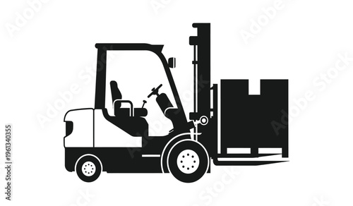 Silhouette of a forklift with a large load on a flatbed