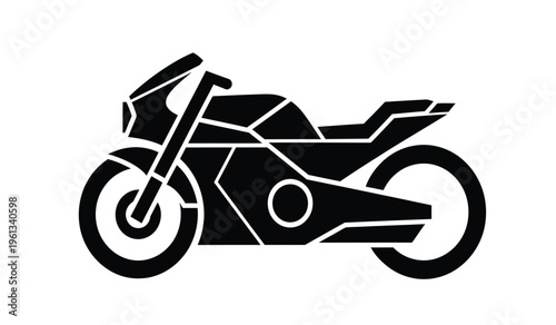 Black silhouette of a sleek motorcycle with white outline on a plain background