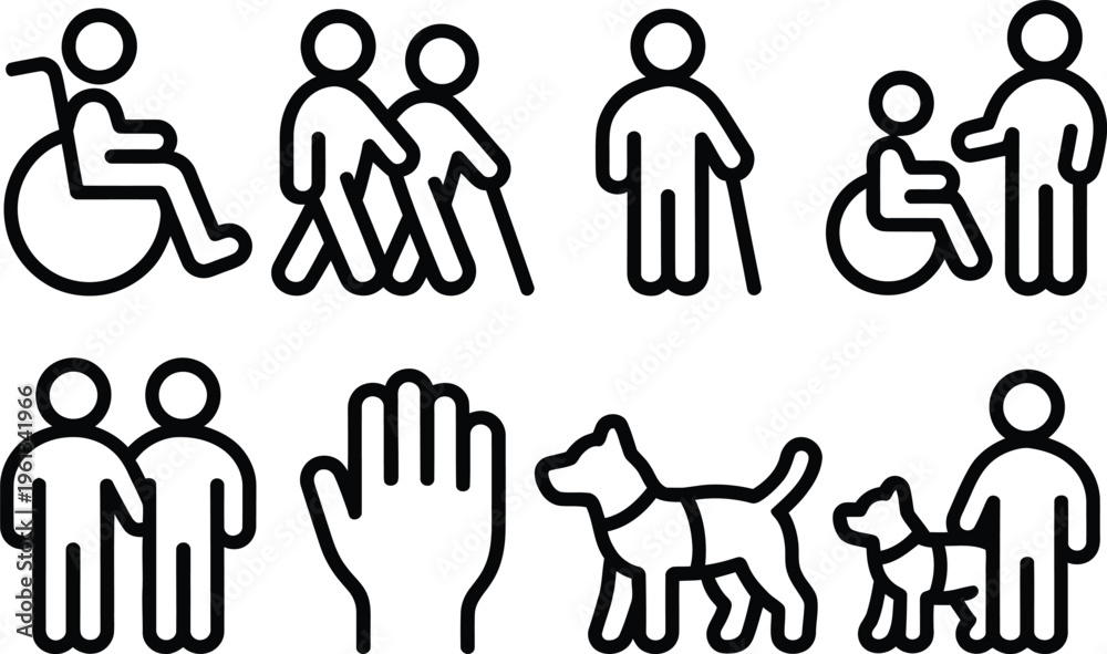 Fototapeta premium Symbols representing accessibility and assistance icons for various needs