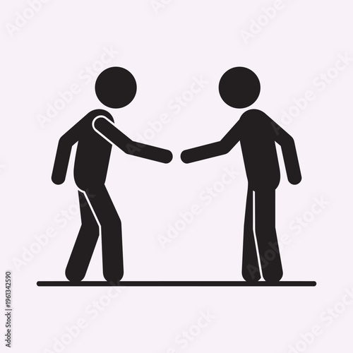Two Stick Figures Paused Before Handshake Negotiation Tension Concept Minimal Black Vector Silhouette Illustration