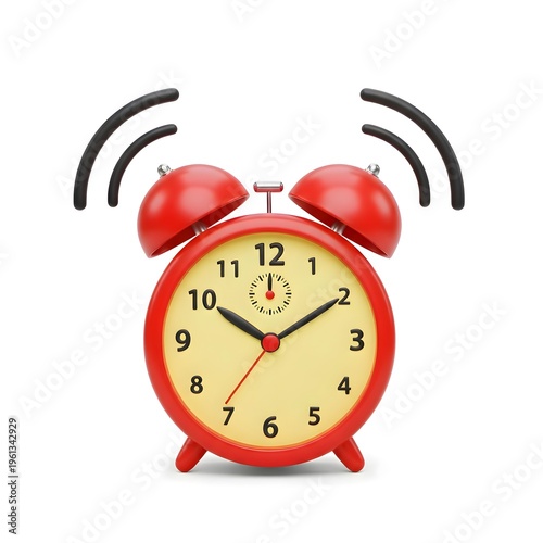 Red Cartoon Style Alarm Clock Isolated on a White Background