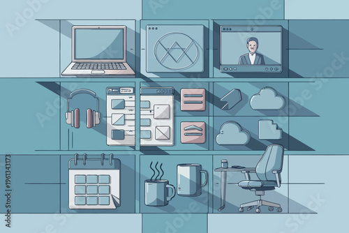 A Vector Illustration of Remote Work & Freelancing Set