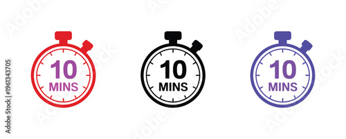 10 minutes timer, stopwatch or countdown vector icons, time management and countdown symbols