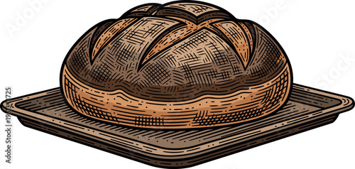 A delicious loaf of bread sits on a baking sheet ready to be served