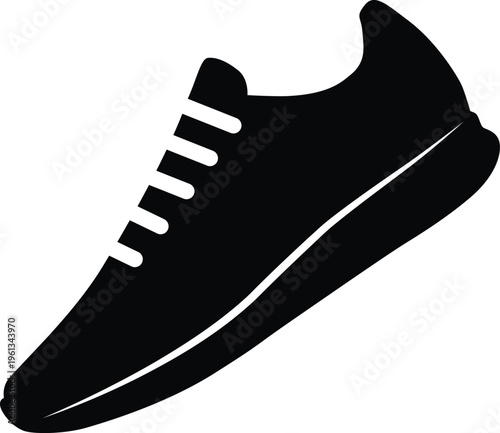 A black silhouette of a single running shoe viewed from the side