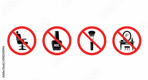 Forbidden Beauty Salon Services Icons Isolated on White Background