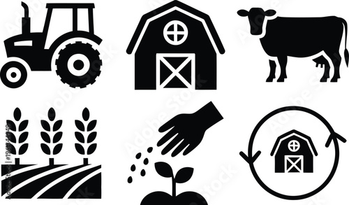 Essential icons representing key aspects of modern agriculture and farming life
