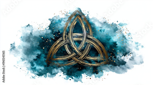 Triquetra symbol of Holy Trinity sacred geometry illustration, digital watercolor painting on white background, representing trinity and three divine aspects of Christianity and