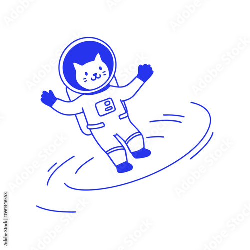 Cute Cat Astronaut Falling to Portal Doodle Illustration
