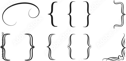 Elegant Decorative Bracket and Flourish Icon Set Featuring Curly, Swirled, and Ornate Designs for Artistic Graphic Projects
