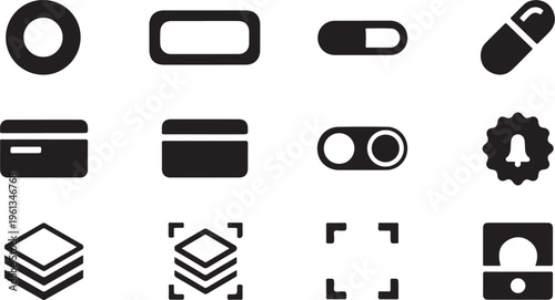 Glassmorphism user interface vector set. Modern glass-style icons and UI elements for mobile apps, websites, and social media with blue abstract background..eps