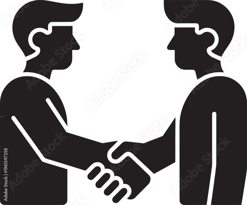 Business handshake icon showing two professional men reaching agreement after successful negotiation