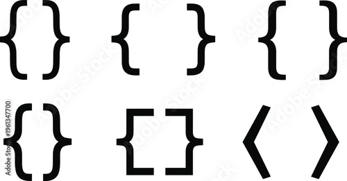Brackets and Symbols Icon Set Featuring Curly, Square, and Angle Brackets for Graphic and Design Projects