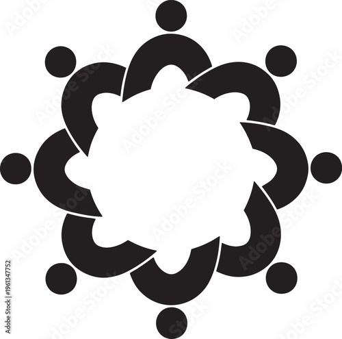 Abstract unity logo showing eight figures in circle formation connected together for social network