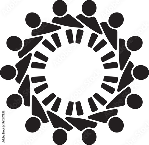 Diverse group of people sitting in circle with hands reaching inwards as symbol of unity and collaboration