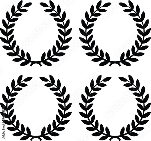 Four black and white laurel wreath designs arranged in a square formation