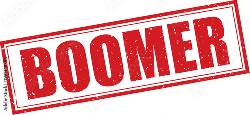 Red Boomer Rubber Stamp Sign Mark Word Text Written in Grunge Vector in Double Sharp Border in Transparent Background, Svg, Png