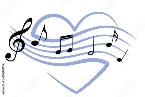 Music notes with a heart symbol.