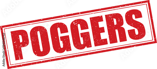 Red Poggers Rubber Stamp Sign Mark Word Text Written in Grunge Vector in Double Sharp Border in Transparent Background, Svg, Png