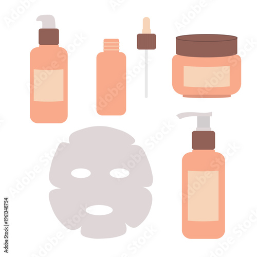 Vector illustration of a set of cosmetics, makeup, and skincare products. Beauty salon and home care concept.