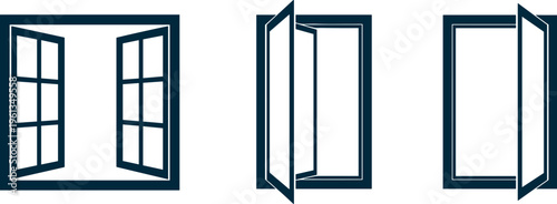 Three different styles of open and closed double-hung windows illustration