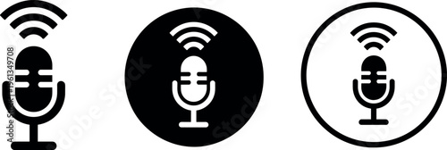 Three microphone icons with varying signal strength indicators