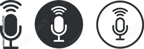 Three microphone icons with varying signal strength indicators