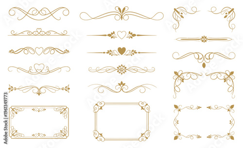 Luxury Gold Vintage Invitation Element Vector Set with Ornamental Curls, Elegant Dividers, Decorative Borders and Golden Design Components for Wedding Invitations, Menus, Certificates and Boutique
