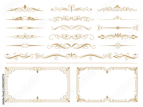 Luxury Gold Vintage Invitation Element Vector Set with Ornamental Curls, Elegant Dividers, Decorative Borders and Golden Design Components for Wedding Invitations, Menus, Certificates and Boutique