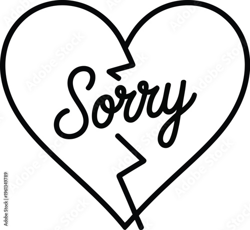 Broken Heart with Sorry Text Hand Lettered Calligraphy apology regret