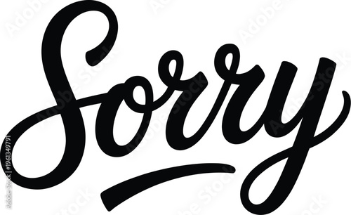 Sorry Hand Lettered Calligraphy Text on White Background apology regret