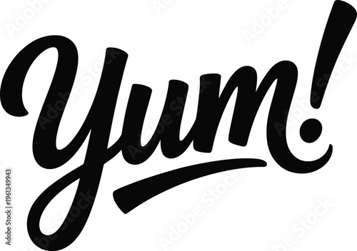Energetic handwritten calligraphy word Yum with exclamation mark 