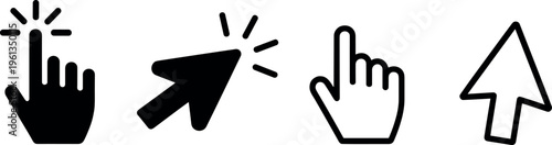 Four different pointer and cursor hand icons in black and white