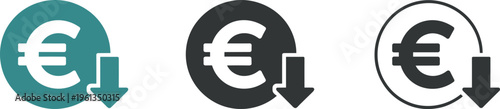 Euro currency icons with downward arrows indicating decrease or decline