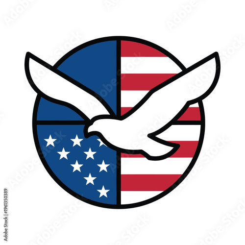 Eagle emblem featuring the united states and betsy ross flag designs in a circular border
