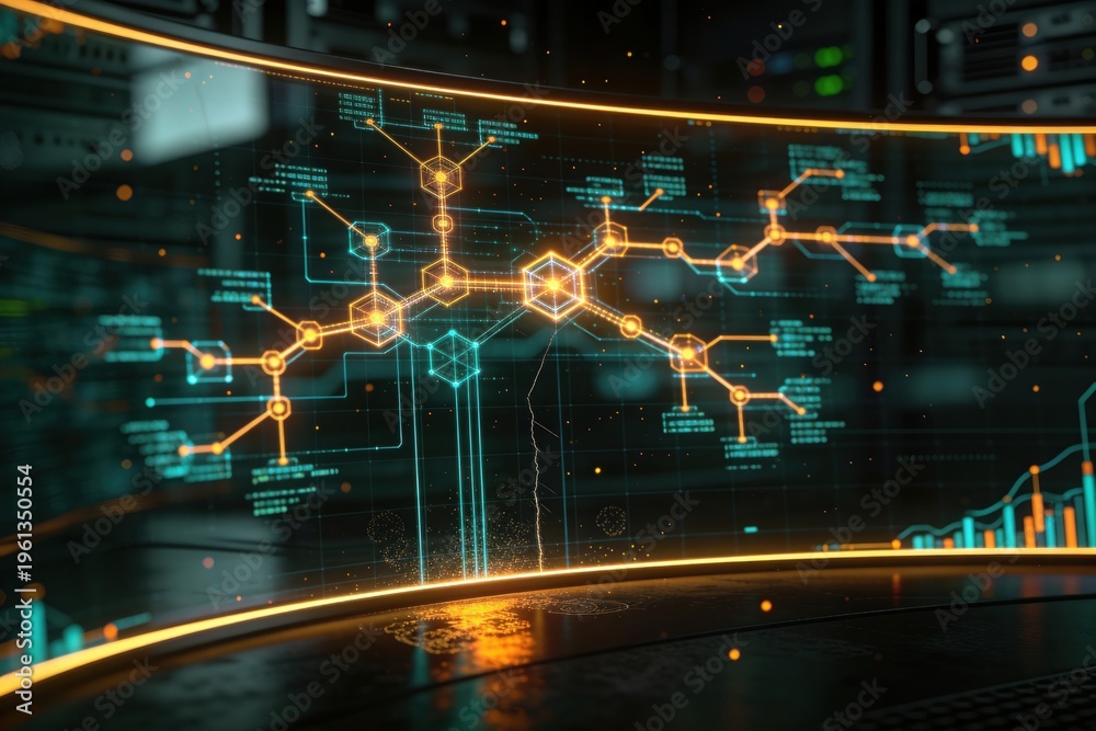 Fototapeta premium Futuristic glowing technology interface data visualization network