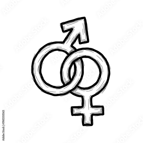 Gender equality concept male and female symbols equal rights social balance feminism sketch vector illustration