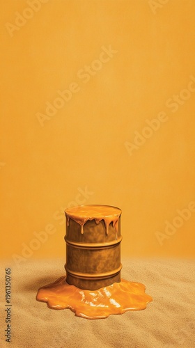 Oil Barrel Overflow with Crude Oil Spill Minimal Background Energy Crisis Concept