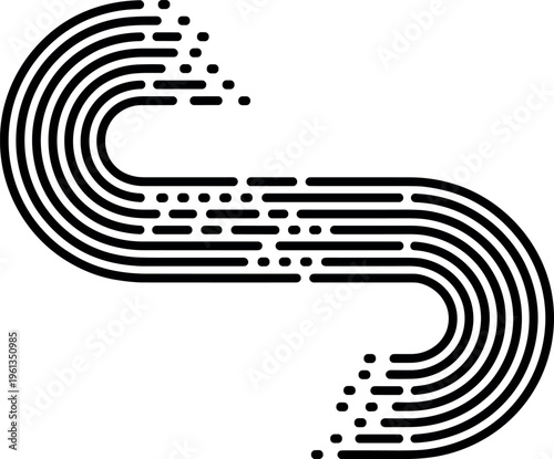 Abstract stylized letter s composed of curved dashed lines and dots