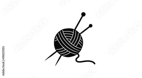 Black yarn ball with knitting needles a simple graphic silhouette