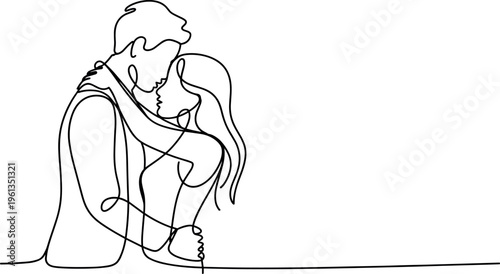 Embrace of a couple sharing a tender moment in a line drawing style