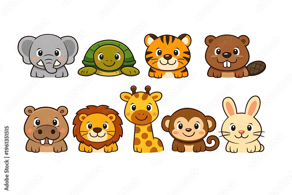Fototapeta premium Cute vector animal icon set featuring cats, dogs, lions, bears, elephants and other animals in a simple black silhouette style collection